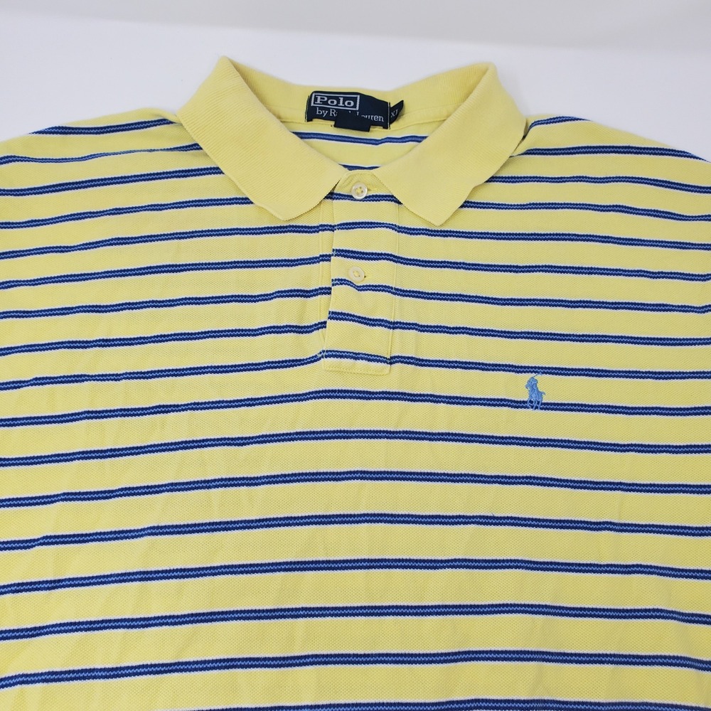 Polo Ralph Lauren Polo Shirt Mens XL Yellow Blue Striped Short Sleeve Cotton